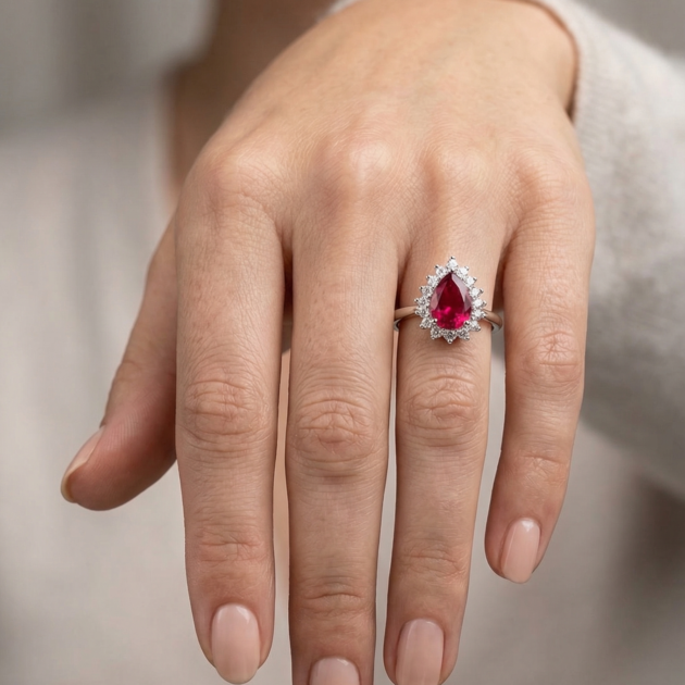 Crimson Teardrop Halo Ring - Image 5
