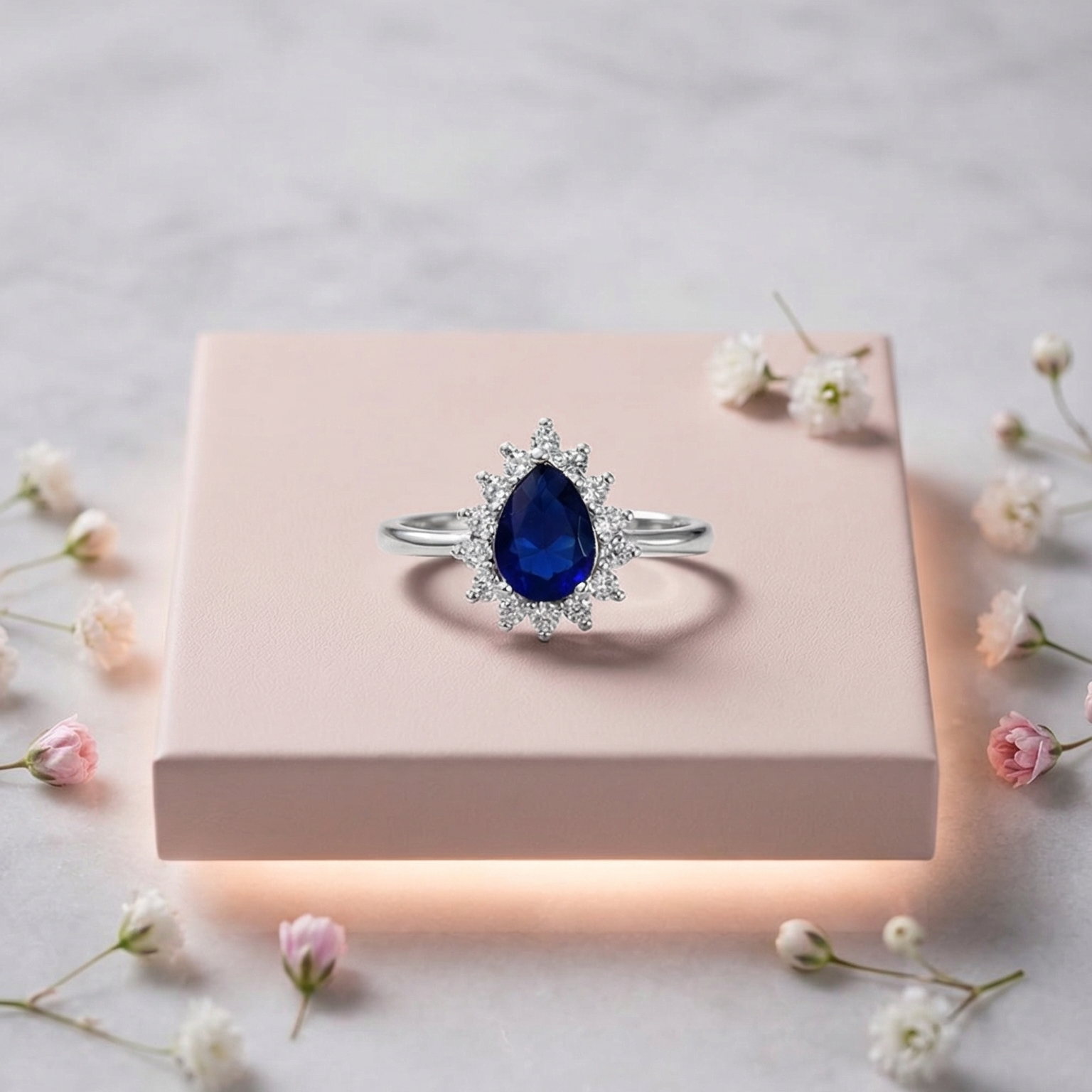 Sapphire Aurora Silver Halo Ring