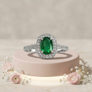 Verdant Grace Silver Halo Ring