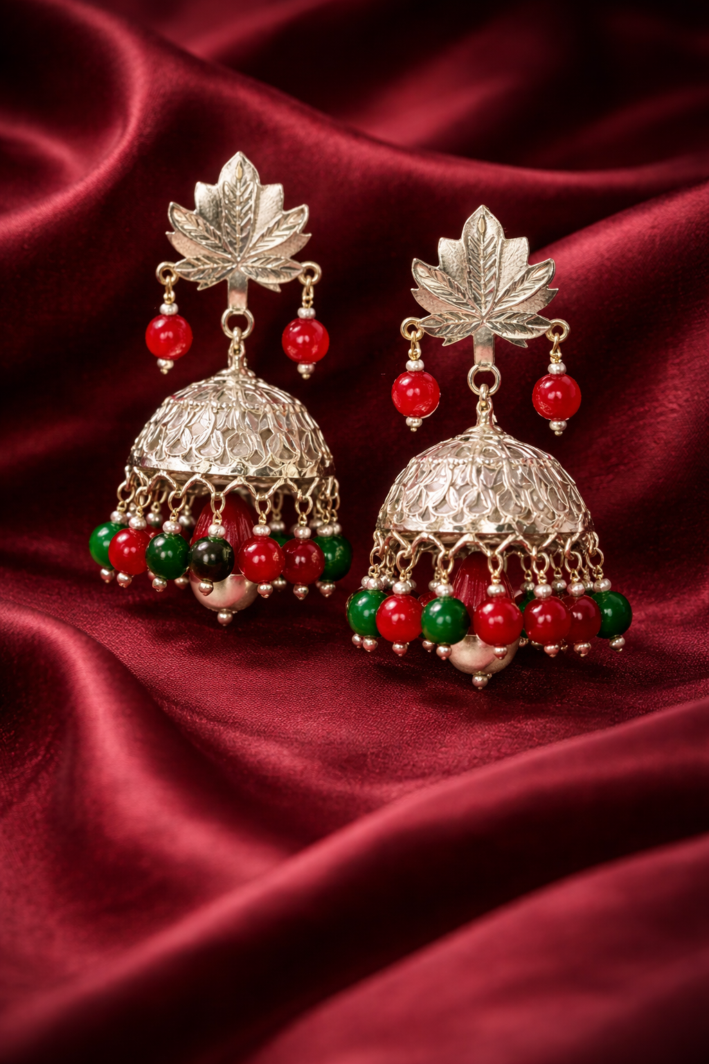 Kamalika Ruby-Ember Jhumka Pure Silver Earrings - Image 2