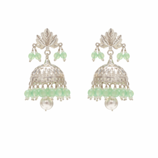 Mint Blossom Jhumka – Pure Silver Pearl & Chalcedony Earrings