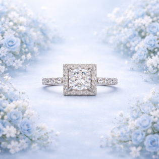 Celestial Square Halo Silver Ring