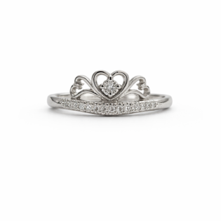 Silver Crown of Hearts Ring