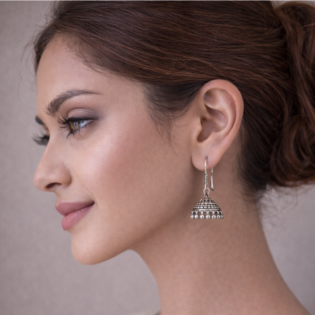 Chandrika Heritage Jhumka – Classic Pure Silver Dome Earrings - Image 2