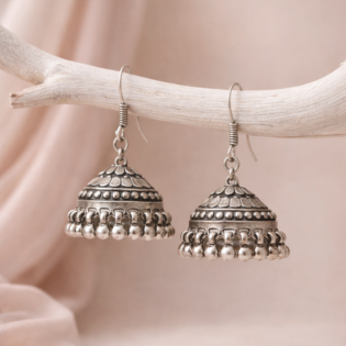 Chandrika Heritage Jhumka – Classic Pure Silver Dome Earrings