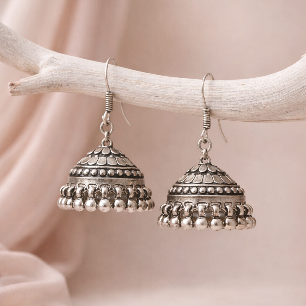 Chandrika Heritage Jhumka – Classic Pure Silver Dome Earrings