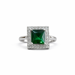 Emerald Square Elegance Silver Ring