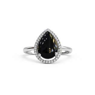 Midnight Teardrop Silver Halo Ring