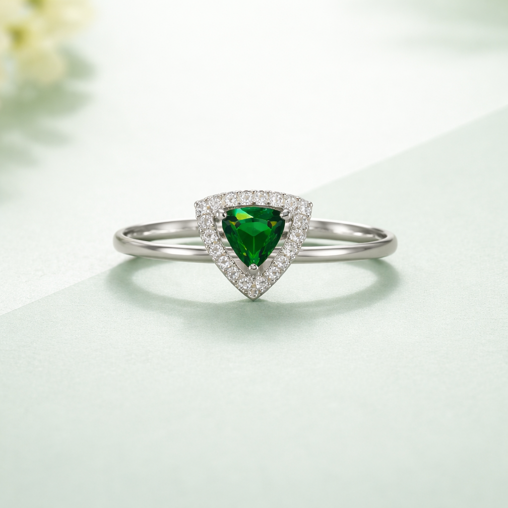 Verdant Prism Halo Silver Ring