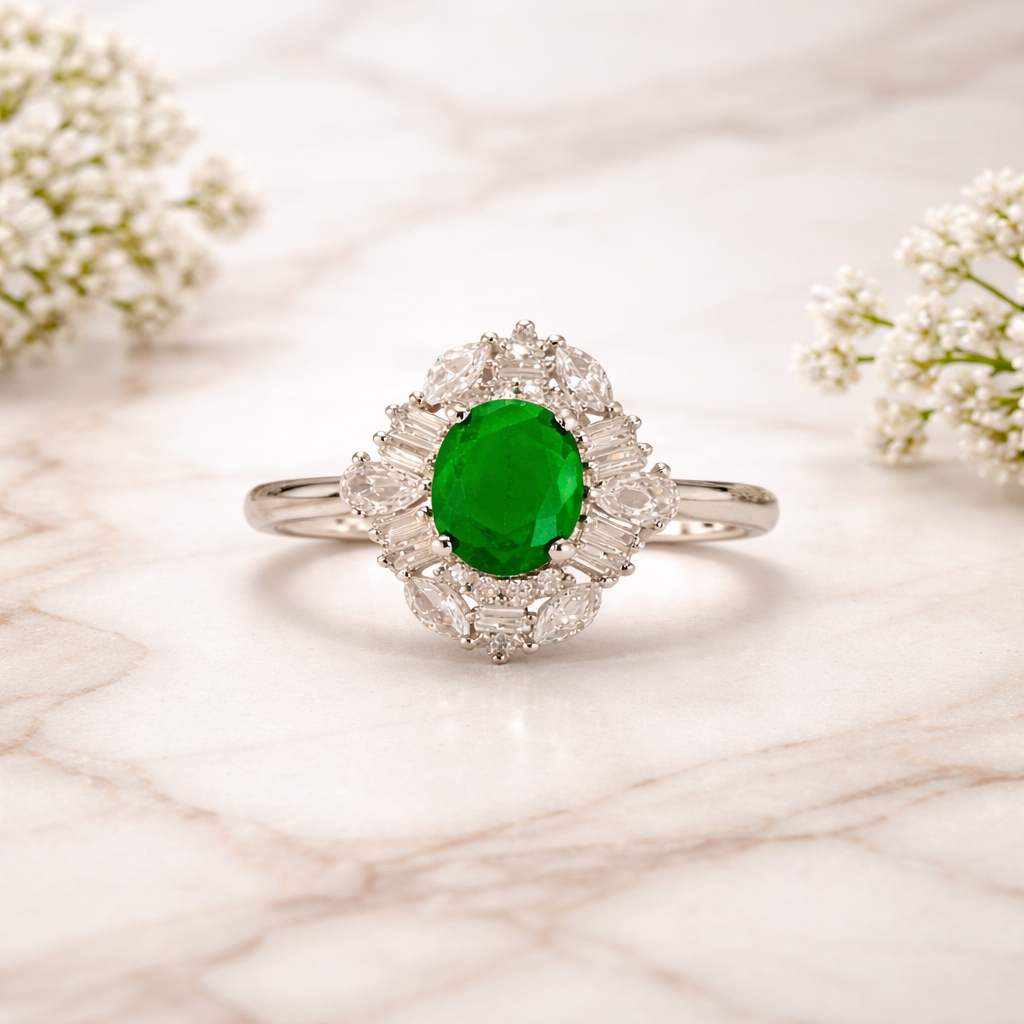 Emerald Aurora Bloom Ring