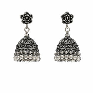 Kavya Bloom Antique Pure Silver Jhumka Earrings