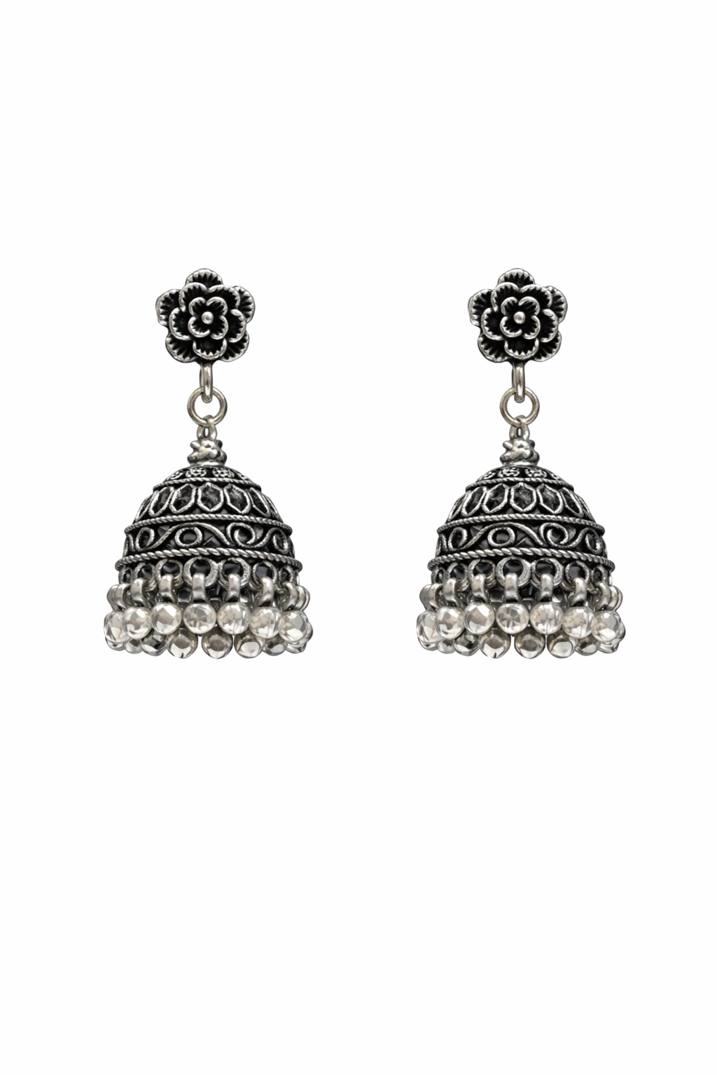 Kavya Bloom Antique Pure Silver Jhumka Earrings