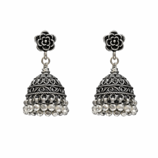 Kavya Bloom Antique Pure Silver Jhumka Earrings - Image 3