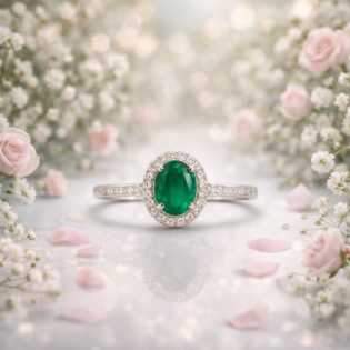 Emerald Halo Grace Silver Ring