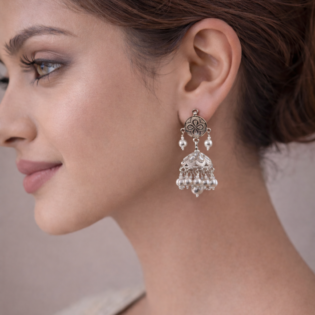 Chandrika Pearl Jhumka Pure Silver Earrings - Image 4