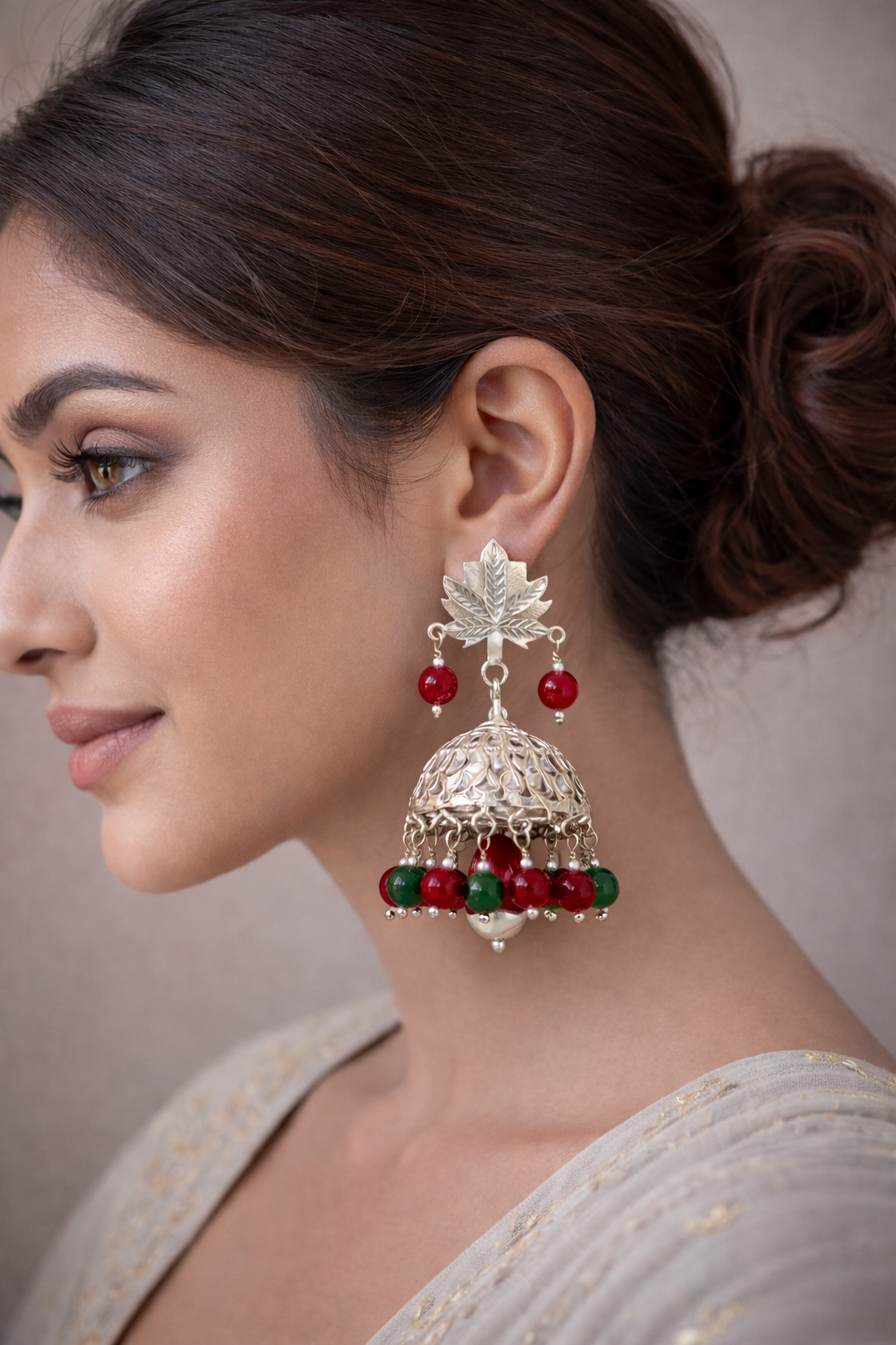Kamalika Ruby-Ember Jhumka Pure Silver Earrings - Image 4