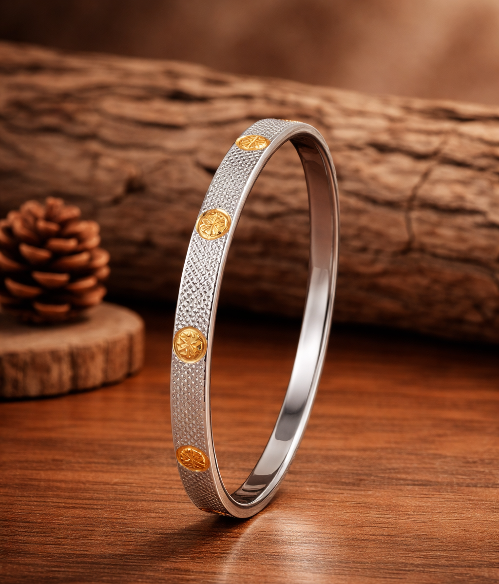 Rajmudra Dual-Tone Silver Kada