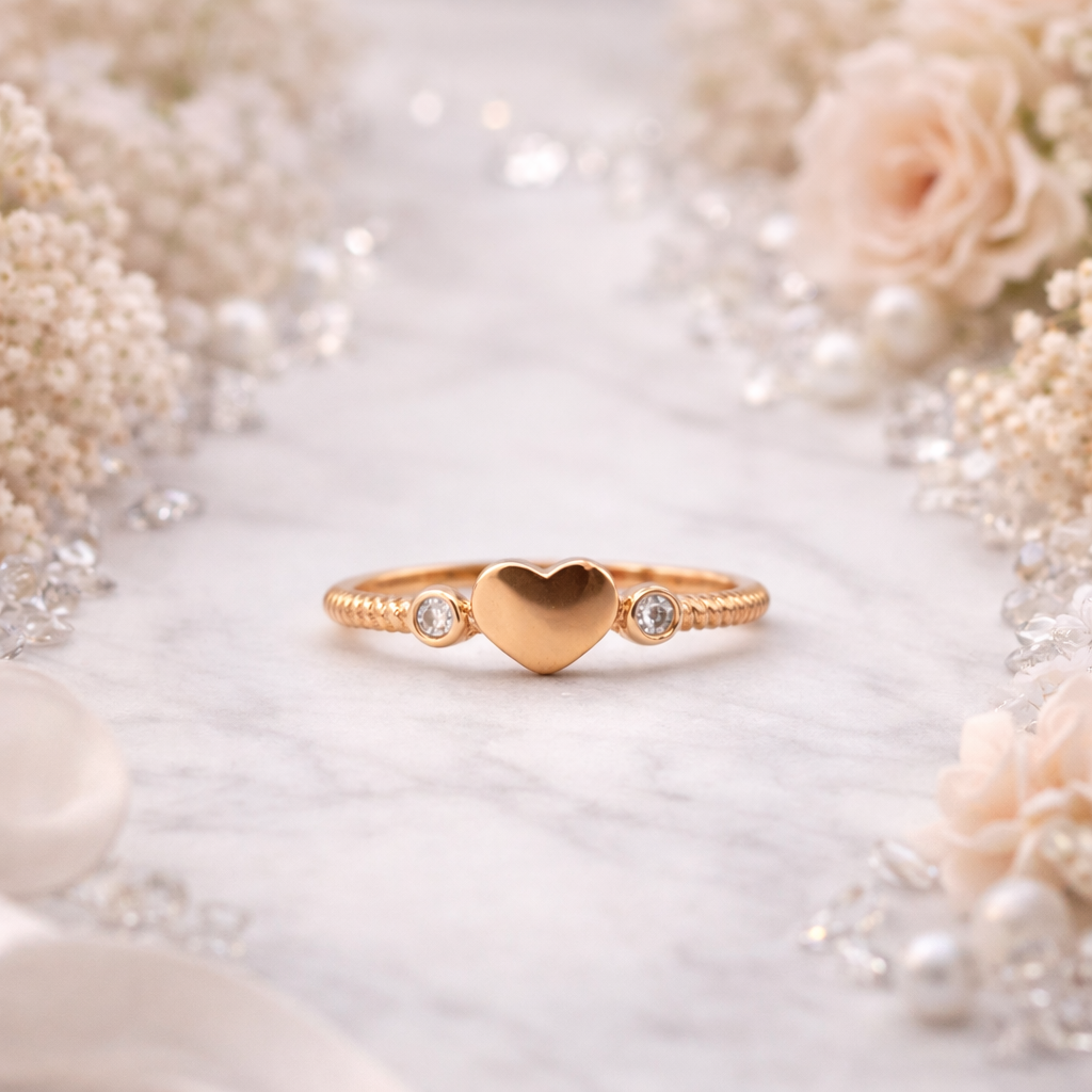 Rose Golden Heart Whisper Silver Ring