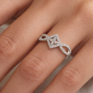 Silver Infinity Diamond Crest Ring - Image 2