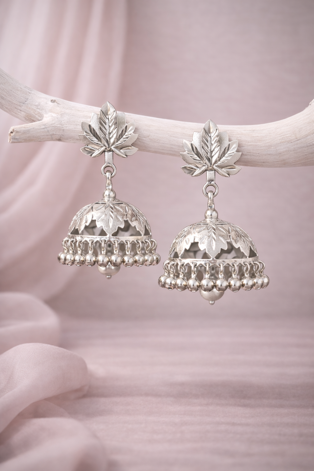 Rajasi Lotus Glow Pure Silver Jhumka Earrings - Image 3