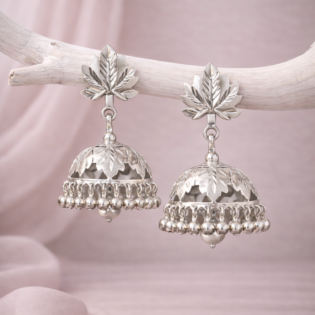 Rajasi Lotus Glow Pure Silver Jhumka Earrings - Image 3