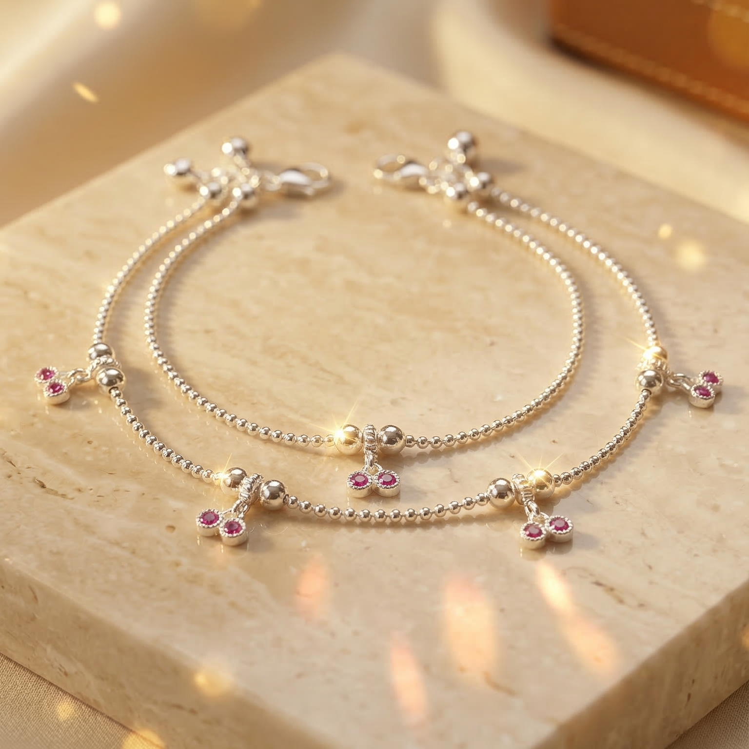 Ruhani Cherry Charm Silver Anklet