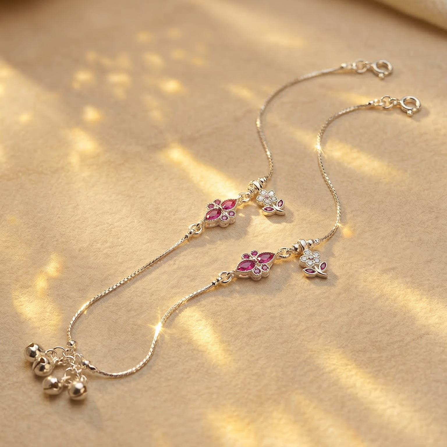 RubyVela Silver Anklet