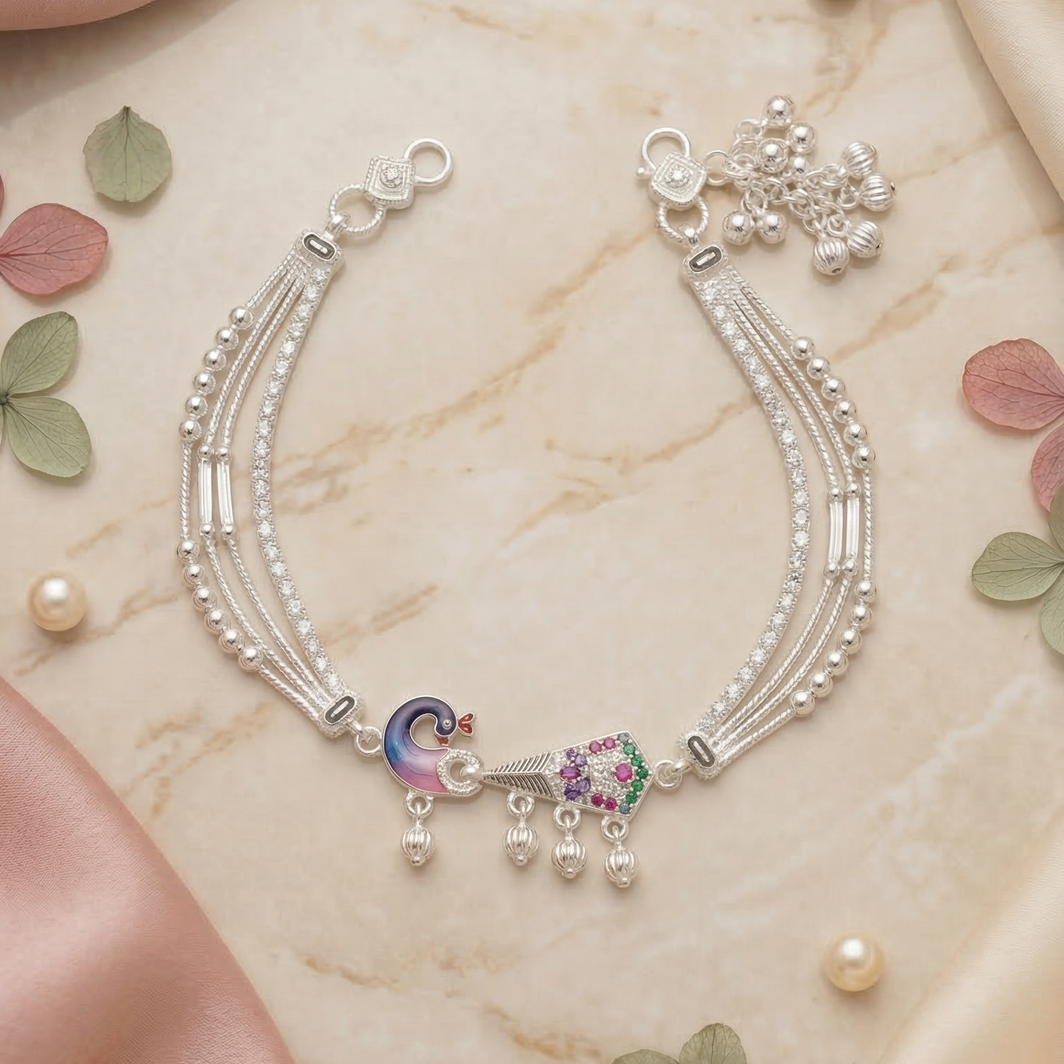 Mayuri Charm Silver Anklet