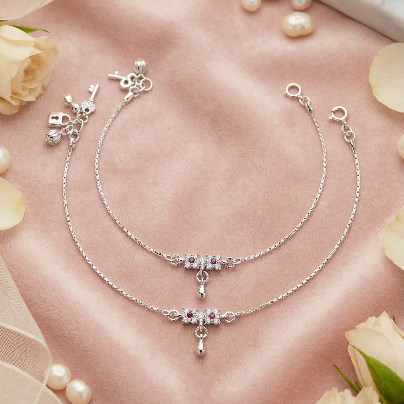 Roselle Drop Silver Anklet