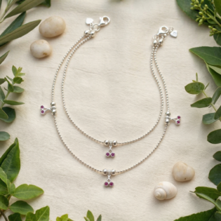 Ruhani Cherry Charm Silver Anklet - Image 3