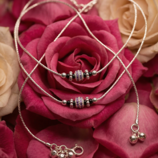 Amethyst Noir Silver Anklet