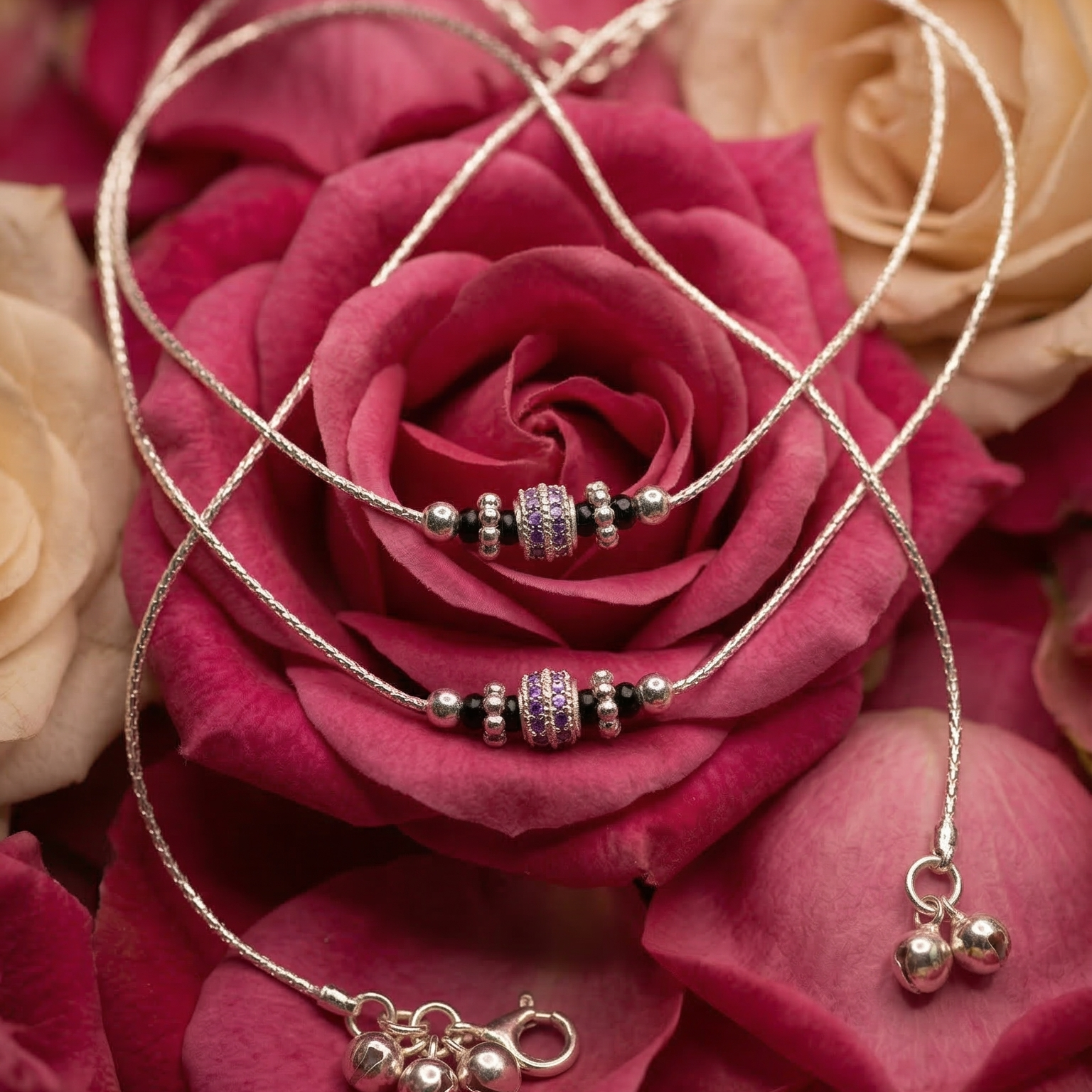 Amethyst Noir Silver Anklet