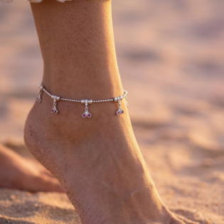 Ruhani Cherry Charm Silver Anklet - Image 4